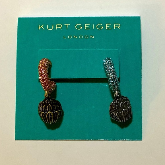 Kurt Geiger London Mismatched Eagle Head Crystal Drop Earrings New - Picture 2 of 5